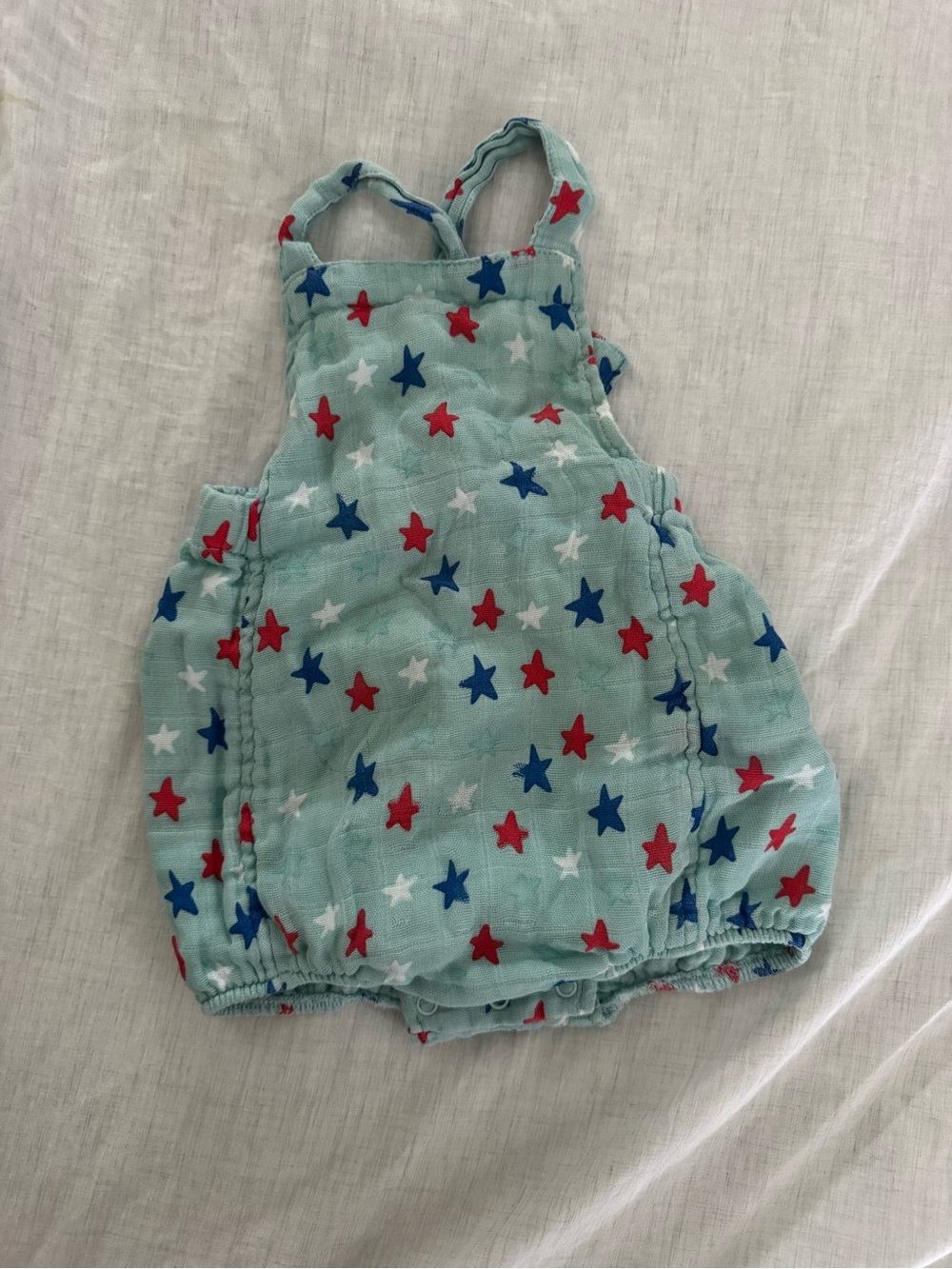 SPEARMINT Baby Star-Print Muslin Romper in Light Teal